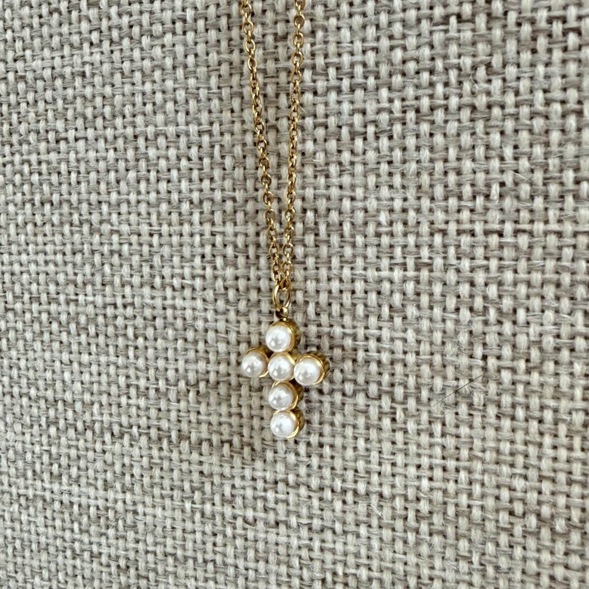 Delicate Pearl Cross Necklace