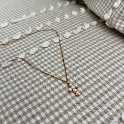 Delicate Pearl Cross Necklace