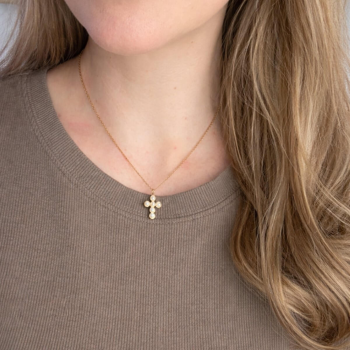 Delicate Pearl Cross Necklace